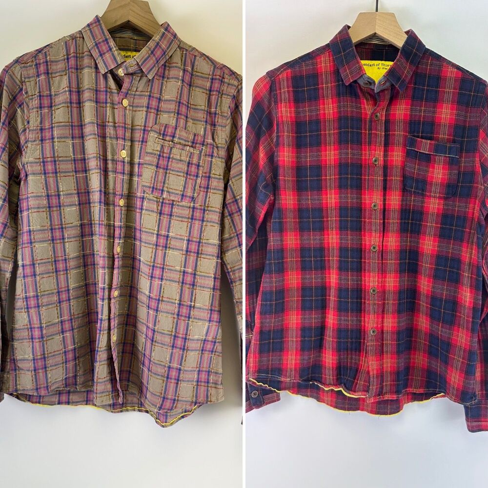Descendant of Thieves‎ Dres Ladro Button Down Shirts Plaid Collared Red Pink M